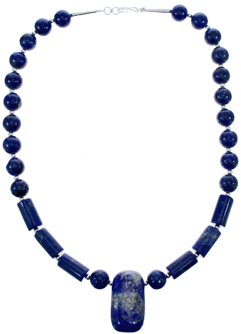 Genuine Sterling Silver Lapis Bead Necklace And Pendant KX120902
